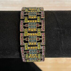 Heidi Daus Purple Blue Green Red Crystal Heavy Weight Link Bracelet/Deco Style